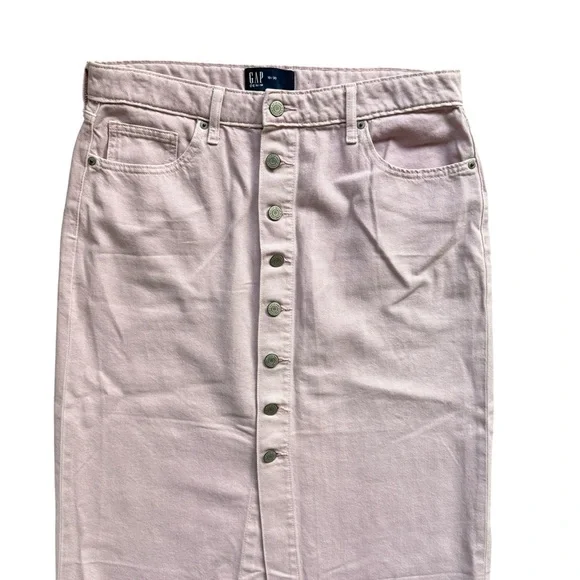 GAP Denim Lilac Pink Button Front Midi Skirt Sz 10 High Rise A-Line Cotton Y2K - Picture 2 of 7